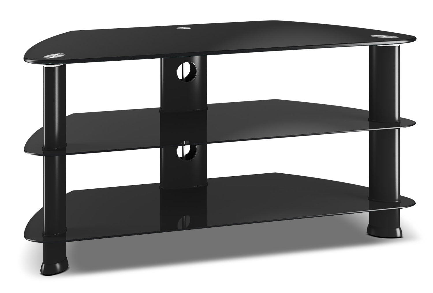 Triton 40" Modern TV Stand with Storage and Cable Management for TVs up to 45"- Black Metal and Glass|Meuble pour téléviseur moderne Triton de 40 po avec rangement et système de gestion des câbles pour téléviseurs jusqu’à 45 po - métal noir et verre