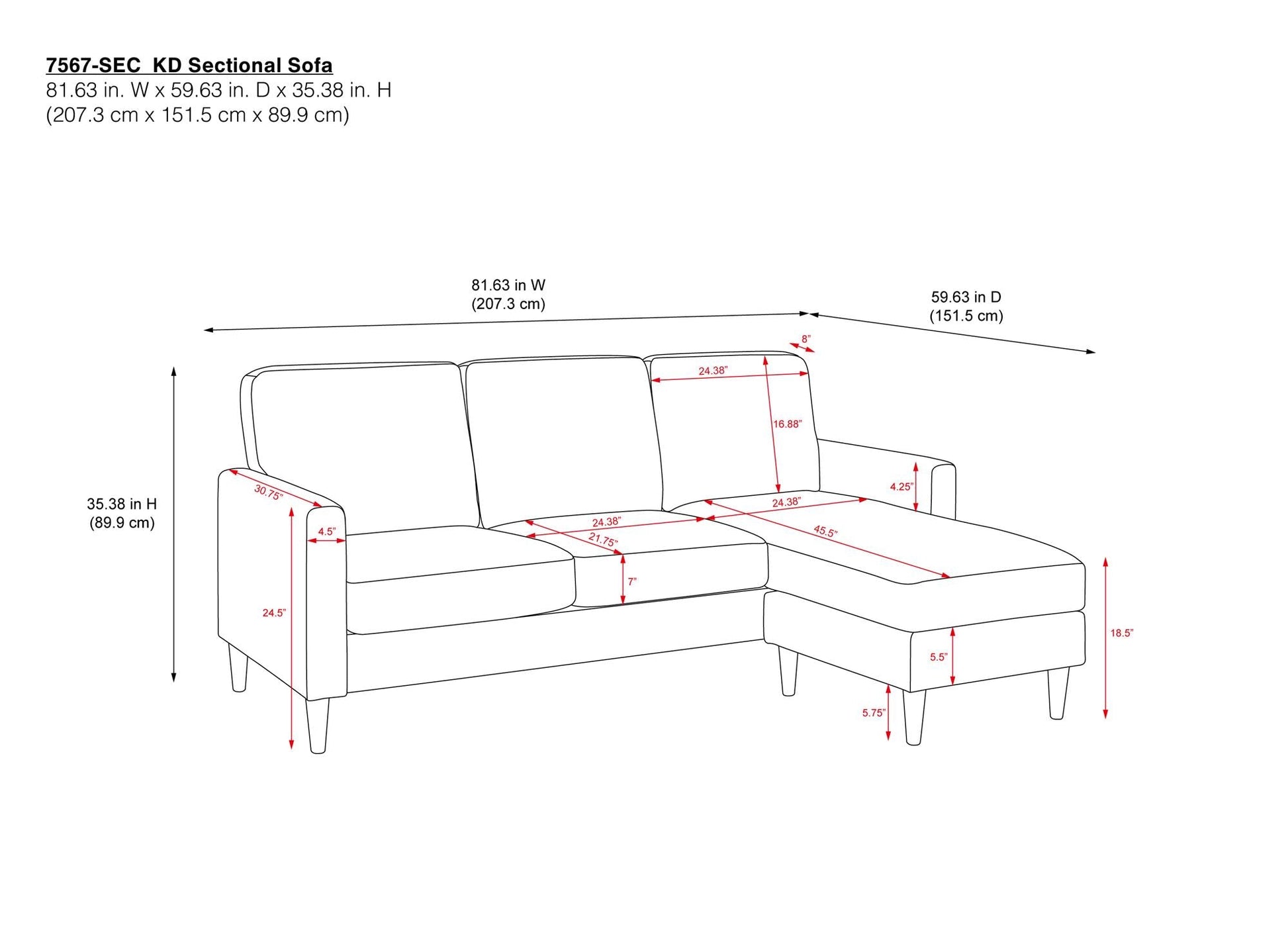 DHP Kaci Reversible Contemporary Fabric Sectional - Grey|Sofa sectionnel réversible contemporain Kaci de DHP en tissu - gris