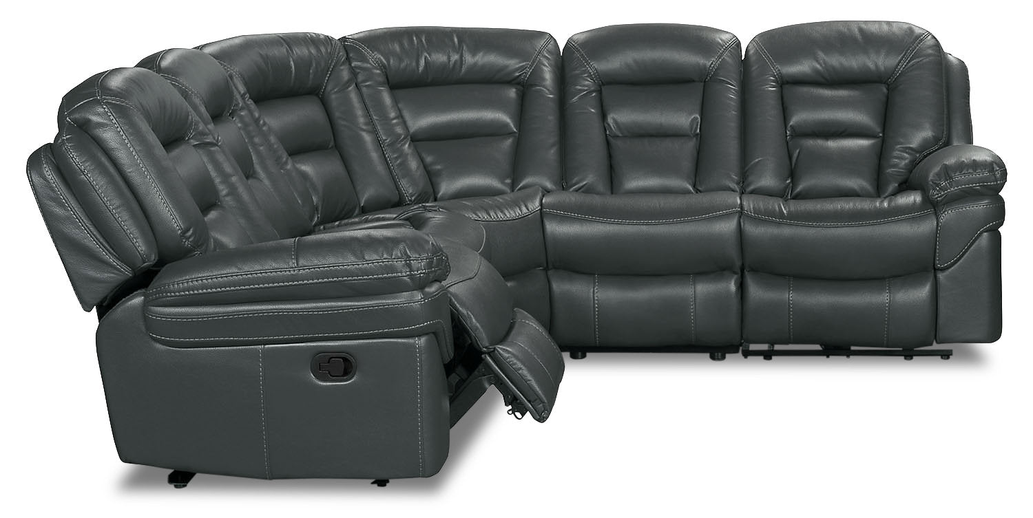 Leo 5-Piece Faux Leather Reclining Sectional - Grey | Sofa sectionnel inclinable Leo 5 pièces en similicuir - gris