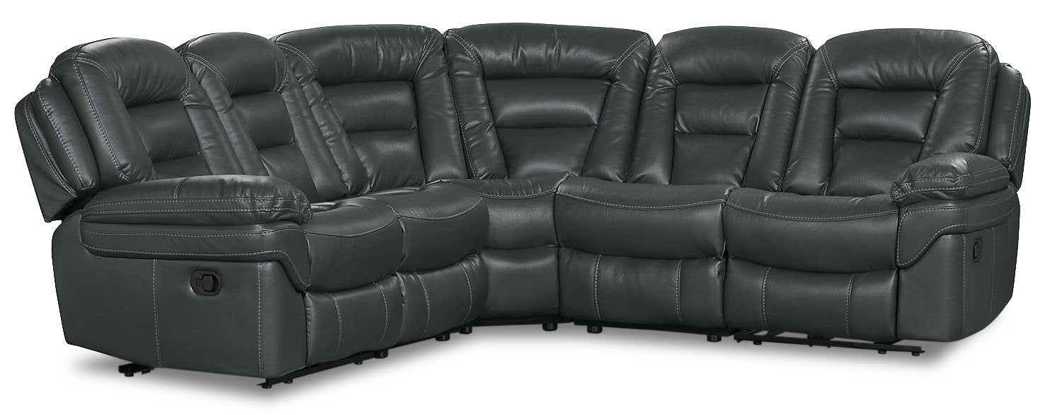 Leo 5-Piece Faux Leather Reclining Sectional - Grey | Sofa sectionnel inclinable Leo 5 pièces en similicuir - gris