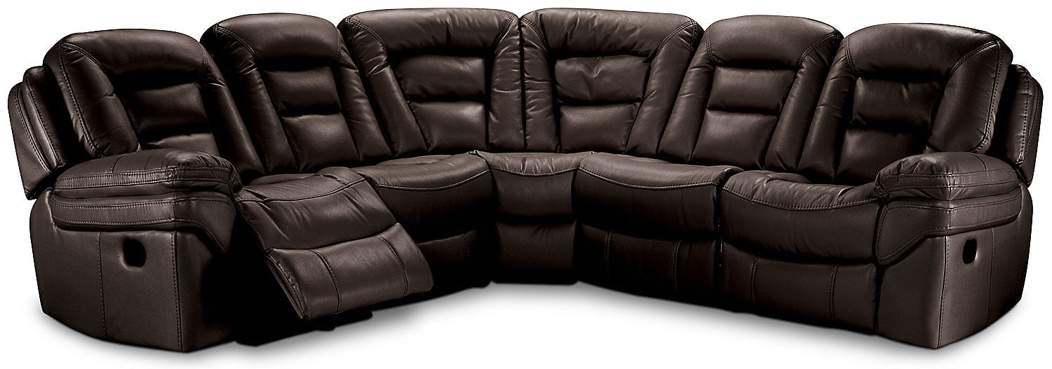 Leo 5-Piece Faux Leather Power Reclining Sectional - Walnut Brown | Sofa sectionnel à inclinaison électrique Leo 5 pièces en similicuir - brun noyer