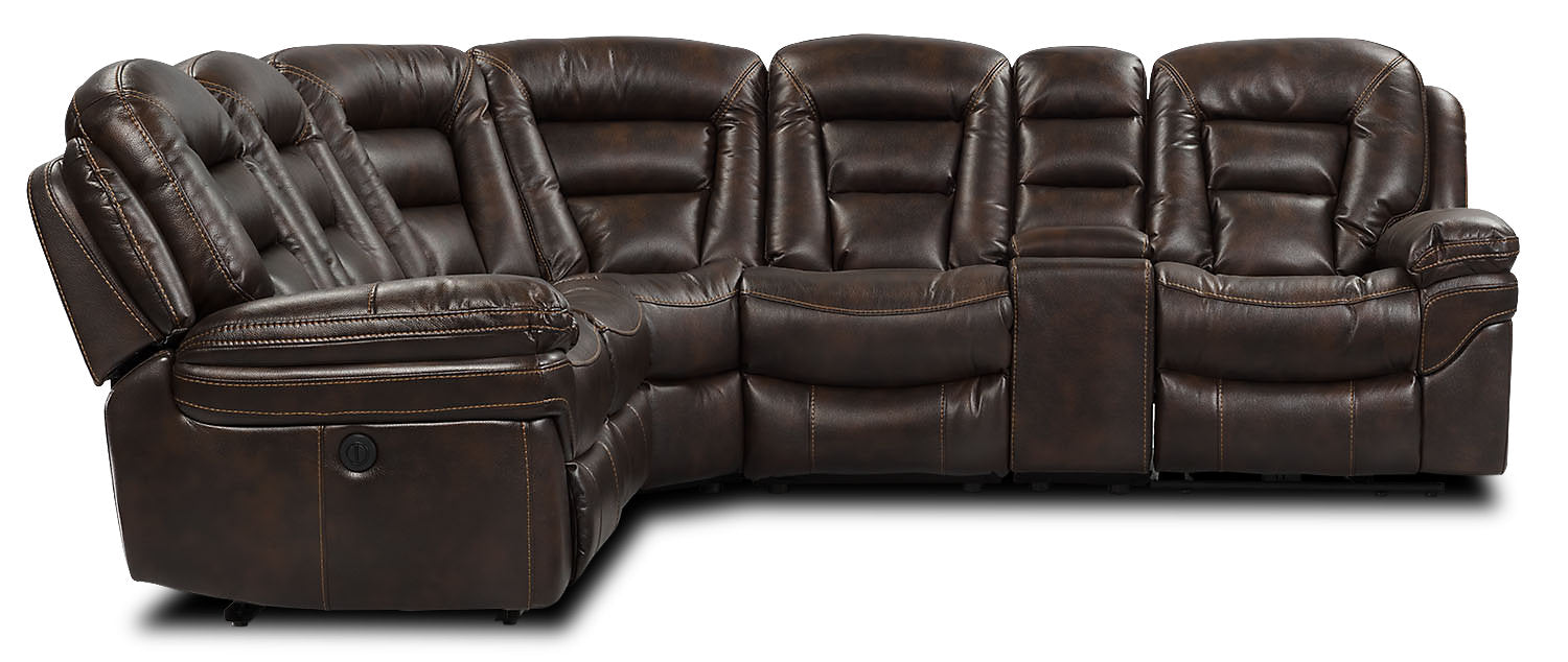 Leo 6-Piece Faux Leather Power Reclining Sectional - Walnut Brown | Sofa sectionnel à inclinaison électrique Leo 6 pièces en similicuir - brun noyer