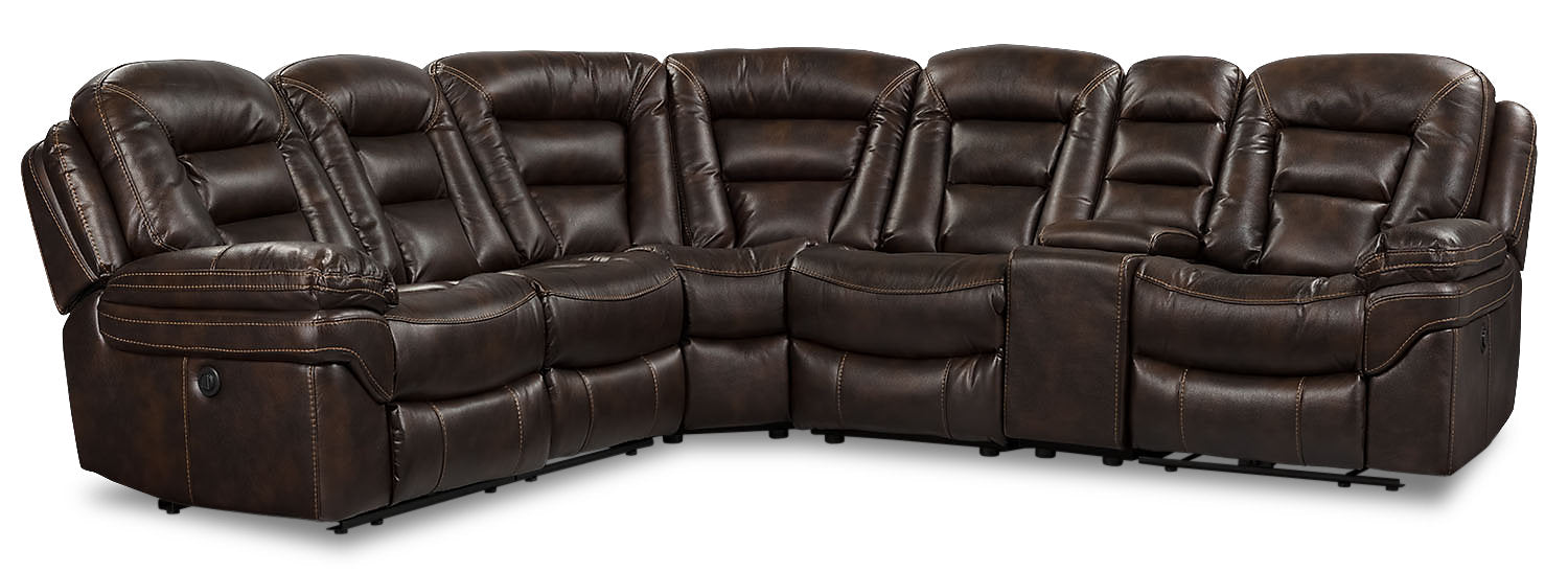Leo 6-Piece Faux Leather Power Reclining Sectional - Walnut Brown | Sofa sectionnel à inclinaison électrique Leo 6 pièces en similicuir - brun noyer