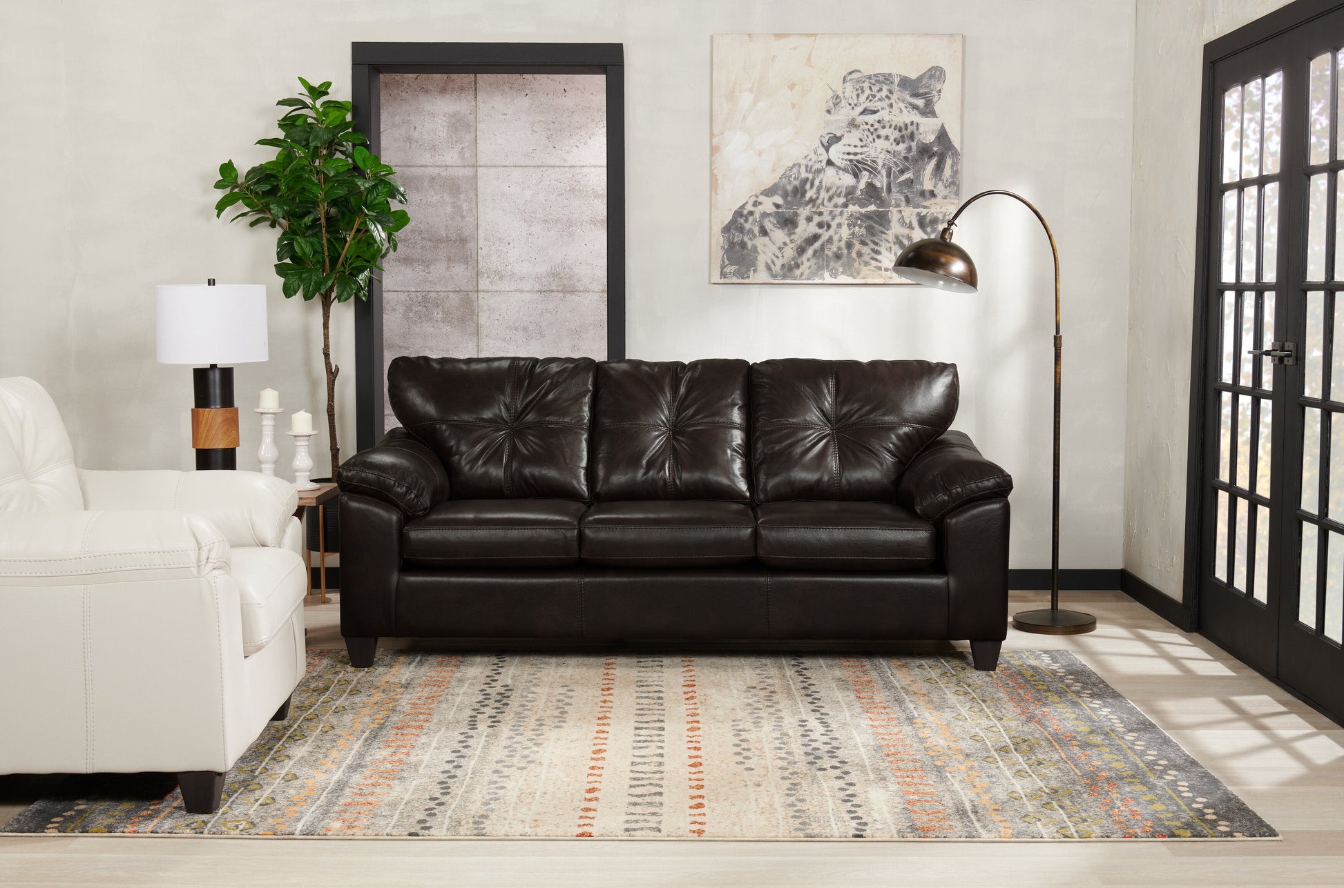 Made in Canada Addison 86" Leather-Look Fabric Sofa with Removable Seat Cushion and Tufting - Blackberry Black | Sofa Addison de 86 po fabriqué au Canada en tissu d’apparence cuir avec coussin de siège amovible et capitonnage - noir mûre