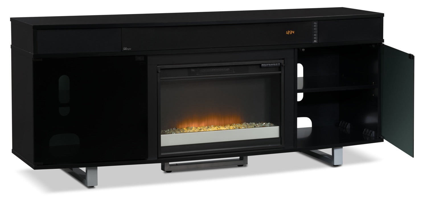 Odesos 72" Modern Electric Fireplace TV Stand with Storage and Cable Management for TVs up to 80"- |Meuble pour téléviseur moderne Odesos de 72 po avec foyer électrique, rangement et système de gestio