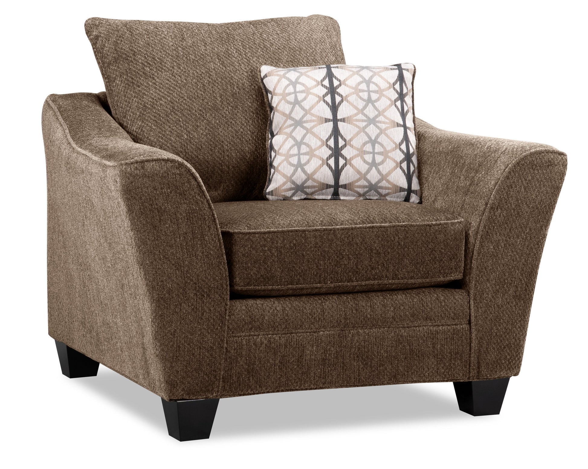Made in Canada Febe 49" Chenille Fabric Chair with Flared Arms and Wood Legs - Brown | Fauteuil Febe de 49 po fabriqué au Canada en tissu de chenille avec accoudoirs évasés et pattes en bois - brun