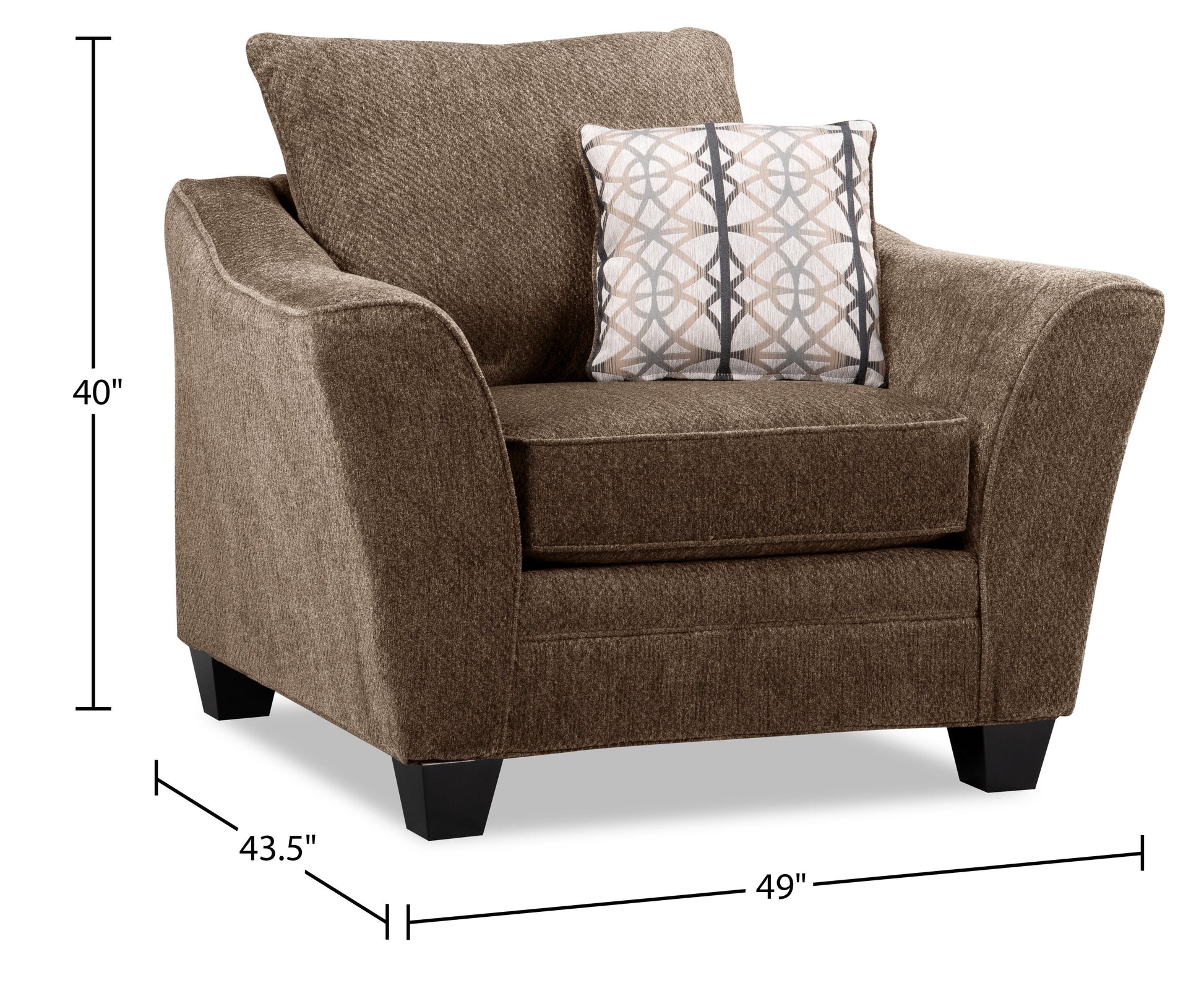 Made in Canada Febe 49" Chenille Fabric Chair with Flared Arms and Wood Legs - Brown | Fauteuil Febe de 49 po fabriqué au Canada en tissu de chenille avec accoudoirs évasés et pattes en bois - brun