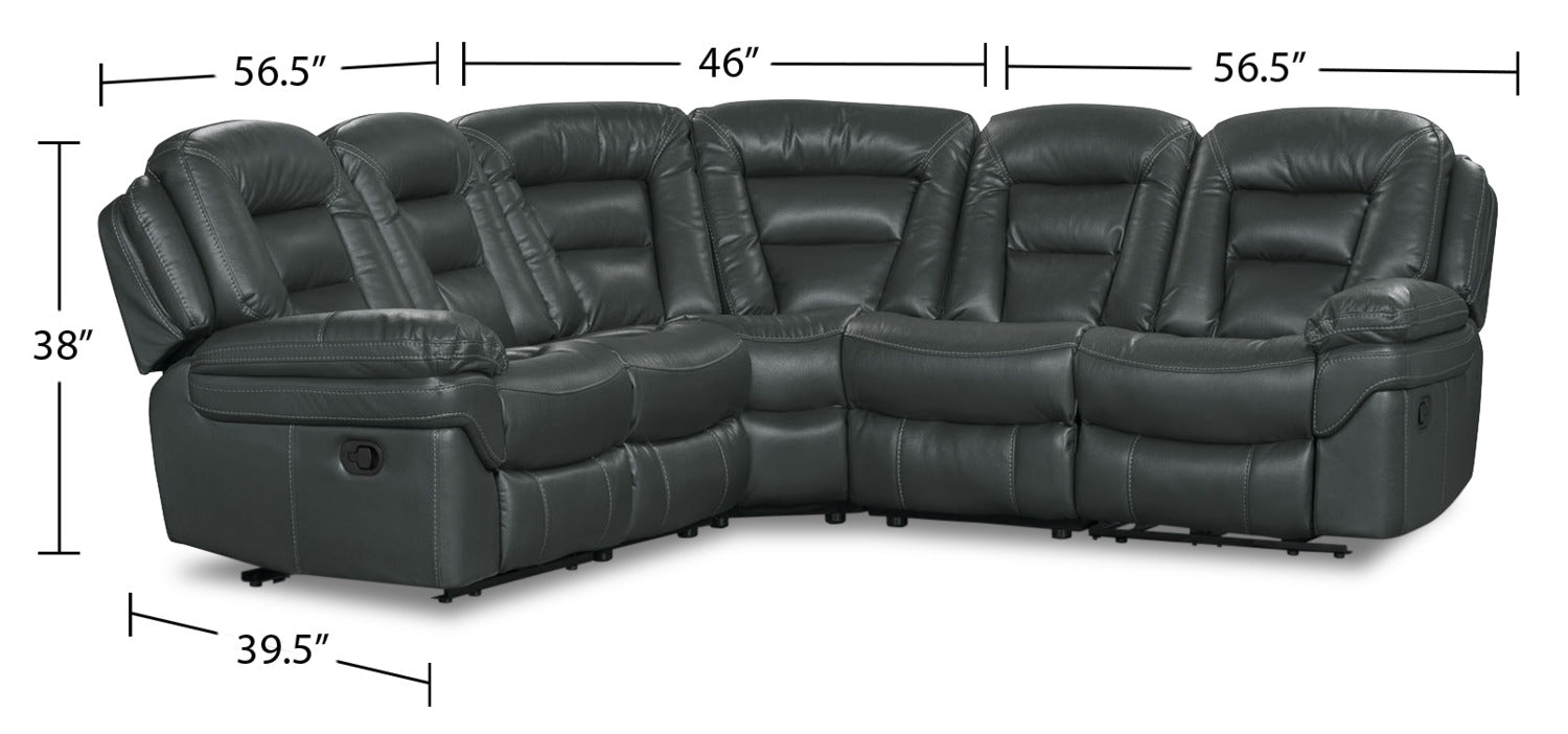 Leo 5-Piece Faux Leather Reclining Sectional - Grey | Sofa sectionnel inclinable Leo 5 pièces en similicuir - gris