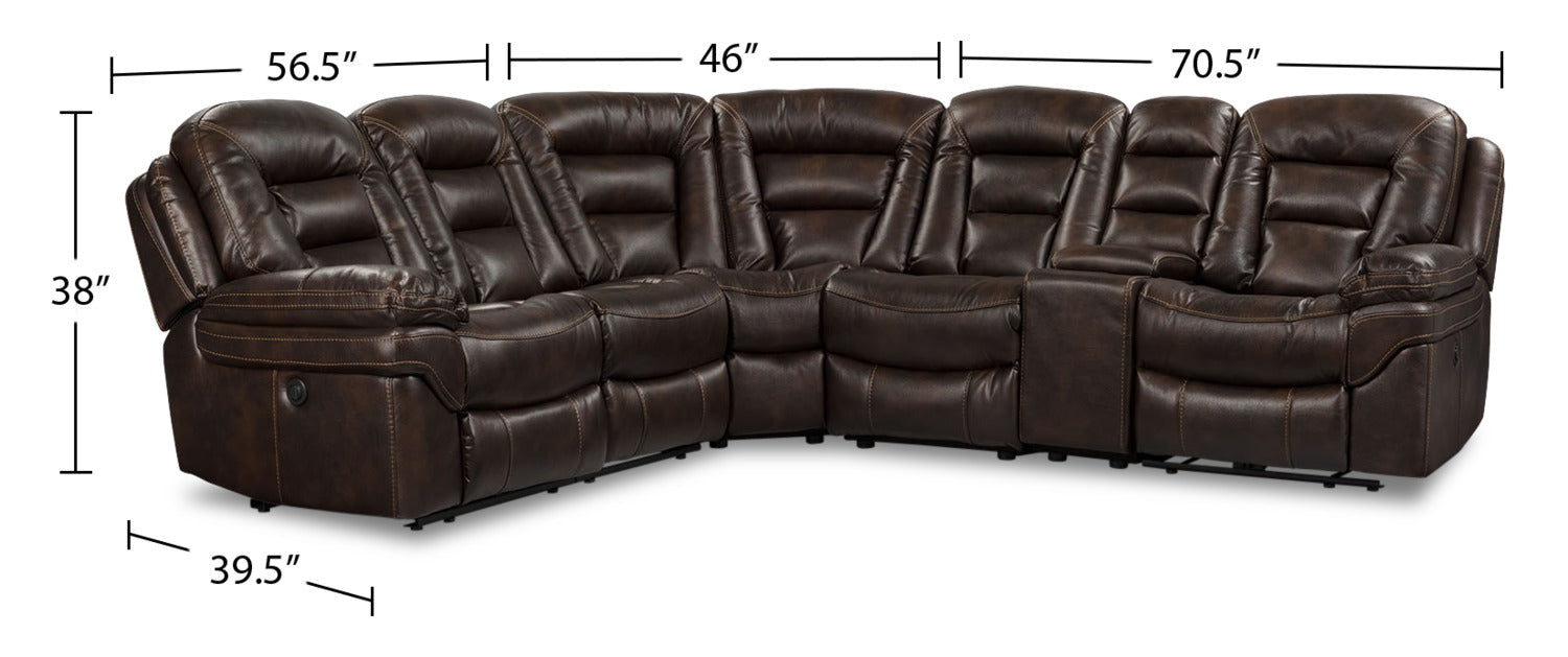 Leo 6-Piece Faux Leather Power Reclining Sectional - Walnut Brown | Sofa sectionnel à inclinaison électrique Leo 6 pièces en similicuir - brun noyer