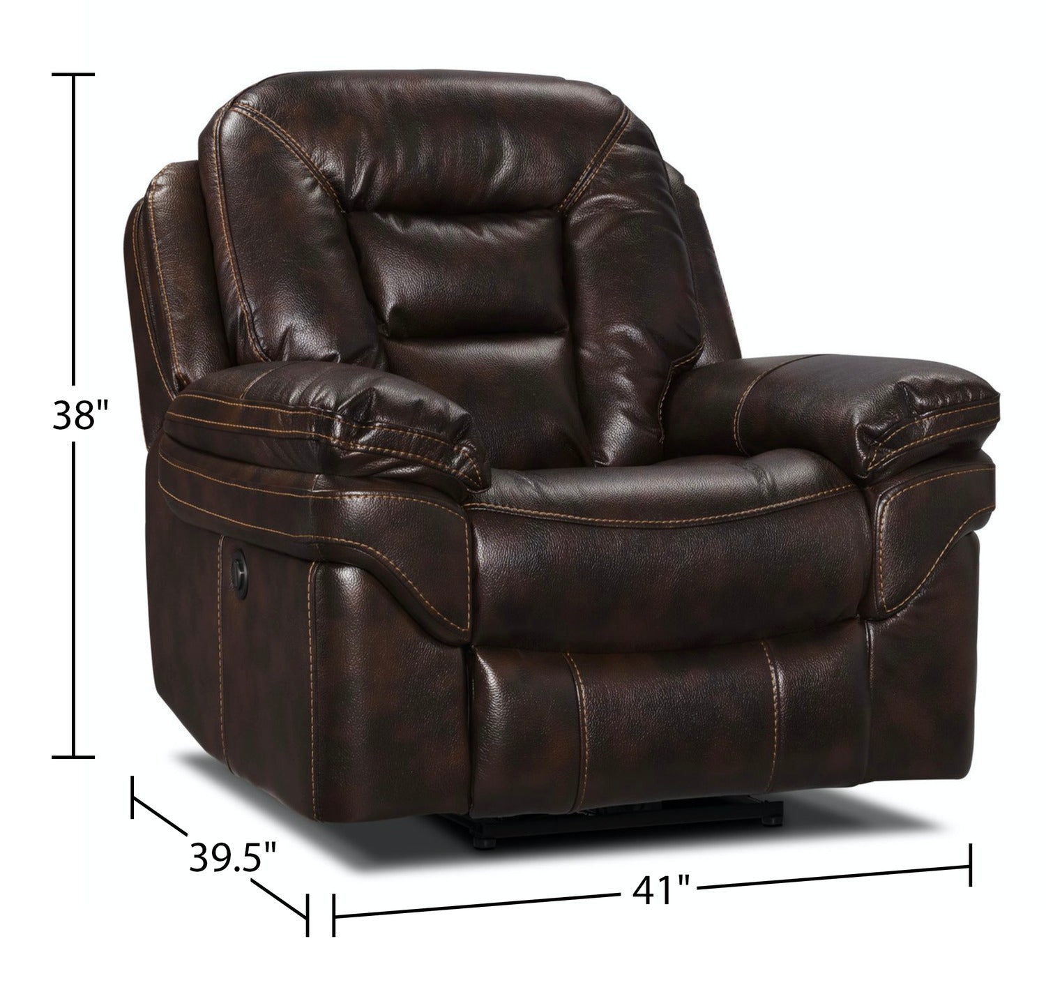 Leo 41" Leather-Look Fabric Power Reclining Chair - Walnut Brown | Fauteuil à inclinaison électrique Leo de 41 po en tissu d’apparence cuir - brun noyer