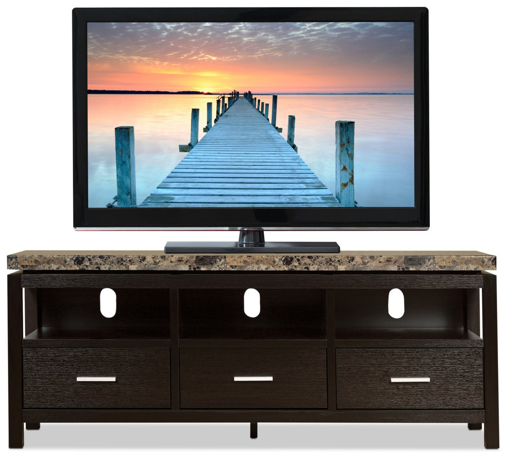 Verona 60" TV Stand with Storage and Cable Management for TVs up to 65"- Espresso with Marble Top|Meuble pour téléviseur Verona de 60 po avec rangement et système de gestion des câbles pour téléviseurs jusqu’à 65 po - espresso avec dessus en marbre