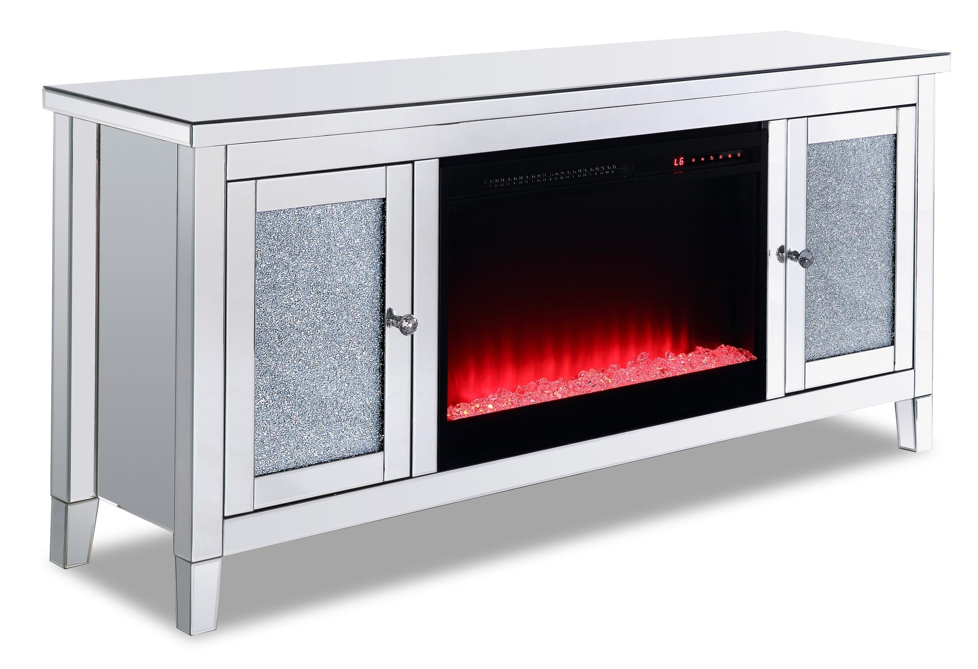 Margo 59" Glam Electric Fireplace TV Stand with Storage and Cable Management for TVs up to 65"- Sil|Meuble pour téléviseur somptueux Margo de 59 po avec foyer électrique, rangement et système de gesti