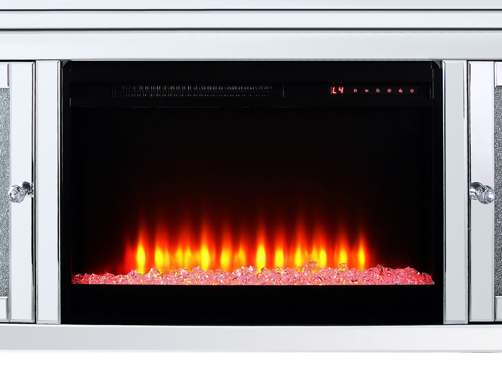Margo 59" Glam Electric Fireplace TV Stand with Storage and Cable Management for TVs up to 65"- Sil|Meuble pour téléviseur somptueux Margo de 59 po avec foyer électrique, rangement et système de gesti