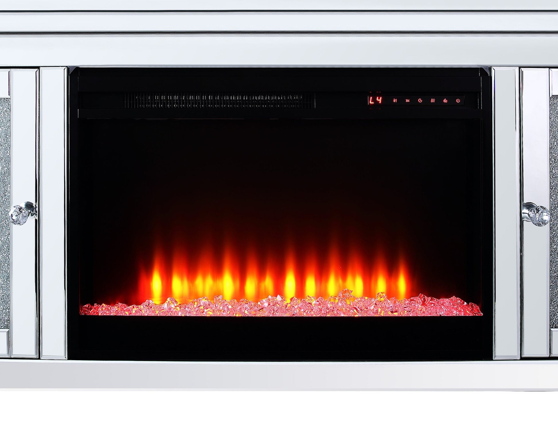 Margo 59" Glam Electric Fireplace TV Stand with Storage and Cable Management for TVs up to 65"- Sil|Meuble pour téléviseur somptueux Margo de 59 po avec foyer électrique, rangement et système de gesti