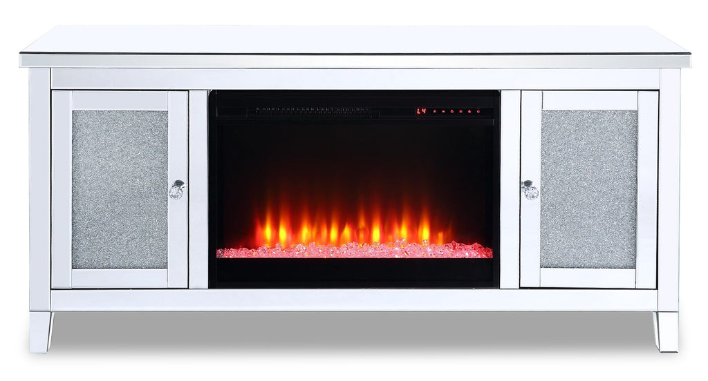 Margo 59" Glam Electric Fireplace TV Stand with Storage and Cable Management for TVs up to 65"- Sil|Meuble pour téléviseur somptueux Margo de 59 po avec foyer électrique, rangement et système de gesti