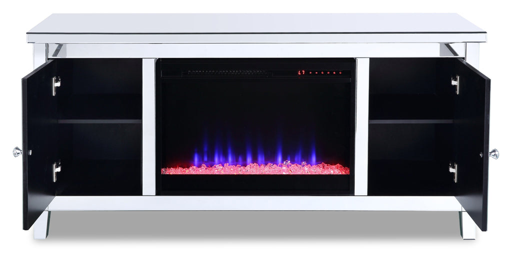 Margo 59" Glam Electric Fireplace TV Stand with Storage and Cable Management for TVs up to 65"- Sil|Meuble pour téléviseur somptueux Margo de 59 po avec foyer électrique, rangement et système de gesti