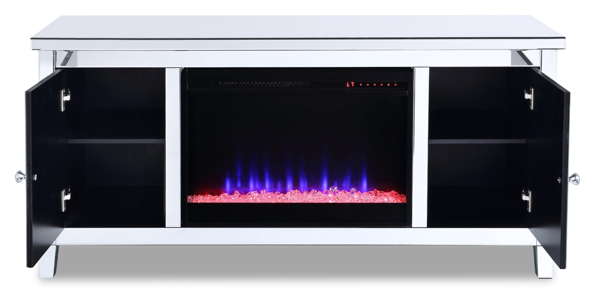 Margo 59" Glam Electric Fireplace TV Stand with Storage and Cable Management for TVs up to 65"- Sil|Meuble pour téléviseur somptueux Margo de 59 po avec foyer électrique, rangement et système de gesti