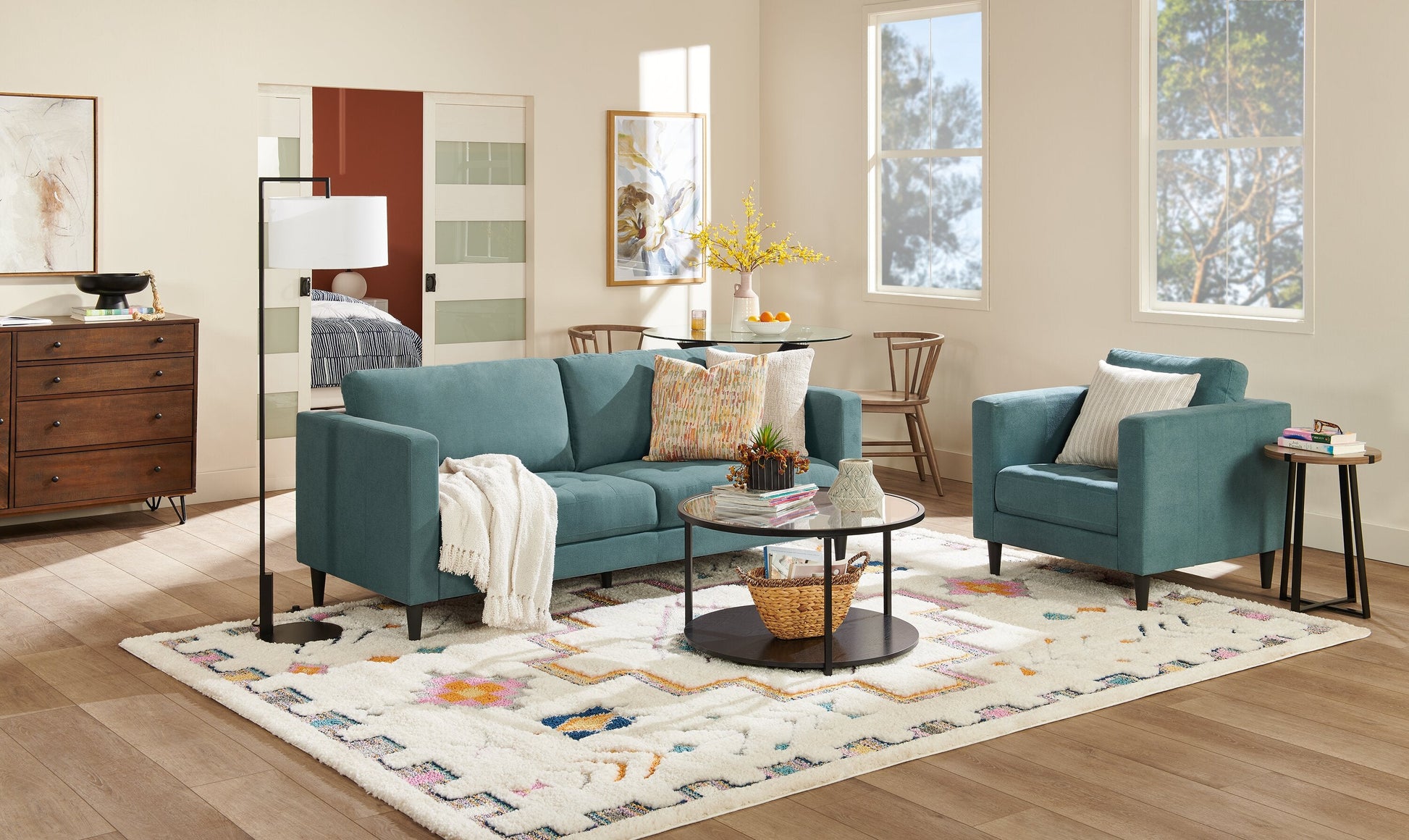 Metro 78" Fabric Sofa with Tufted Seat Cushions and Reversible Back Cushions - Denim Blue | Sofa Metro de 78 po en tissu avec coussins de siège capitonnés et coussins de dossier réversibles - bleu denim