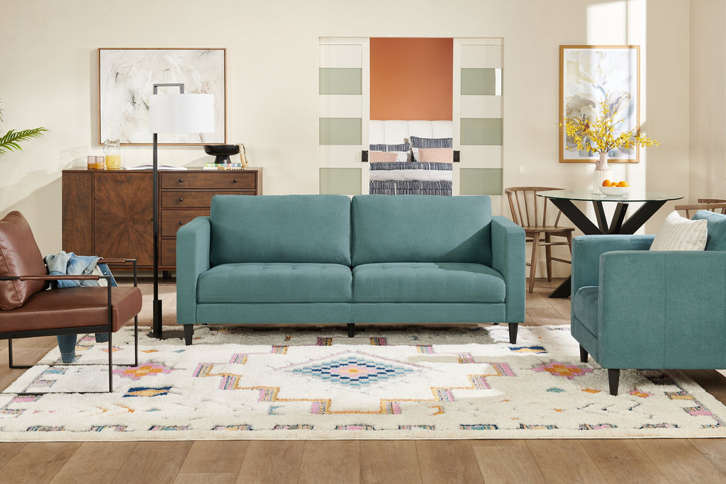 Metro 78" Fabric Sofa with Tufted Seat Cushions and Reversible Back Cushions - Denim Blue | Sofa Metro de 78 po en tissu avec coussins de siège capitonnés et coussins de dossier réversibles - bleu denim