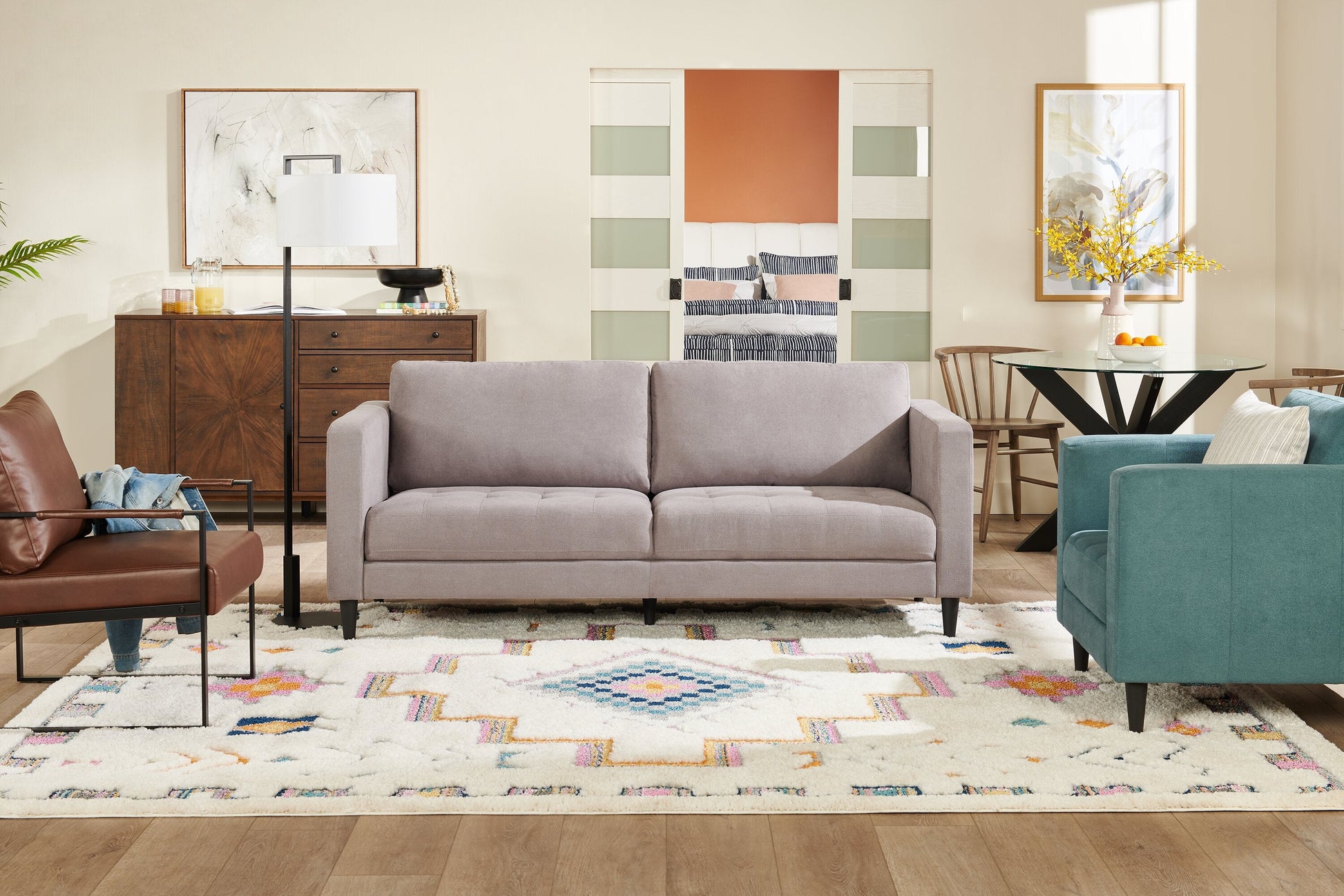 Metro 78" Fabric Sofa with Tufted Seat Cushions and Reversible Back Cushions - Grey | Sofa Metro de 78 po en tissu avec coussins de siège capitonnés et coussins de dossier réversibles - gris