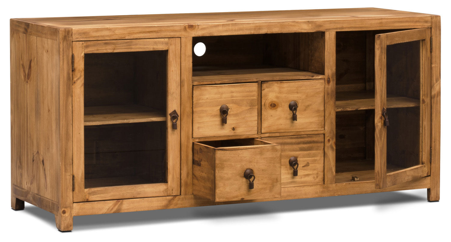 Santa Fe Rusticos 59" TV Stand with Storage and Cable Management for TVs up to 65"- Pine|Meuble pour téléviseur Santa Fe Rusticos de 59 po avec rangement et système de gestion des câbles pour téléviseurs jusqu’à 65 po - pin