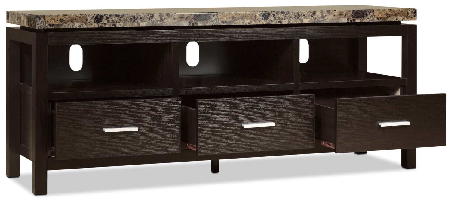 Verona 60" TV Stand with Storage and Cable Management for TVs up to 65"- Espresso with Marble Top|Meuble pour téléviseur Verona de 60 po avec rangement et système de gestion des câbles pour téléviseurs jusqu’à 65 po - espresso avec dessus en marbre