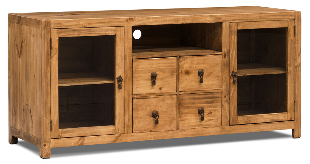 Santa Fe Rusticos 59" TV Stand with Storage and Cable Management for TVs up to 65"- Pine|Meuble pour téléviseur Santa Fe Rusticos de 59 po avec rangement et système de gestion des câbles pour téléviseurs jusqu’à 65 po - pin