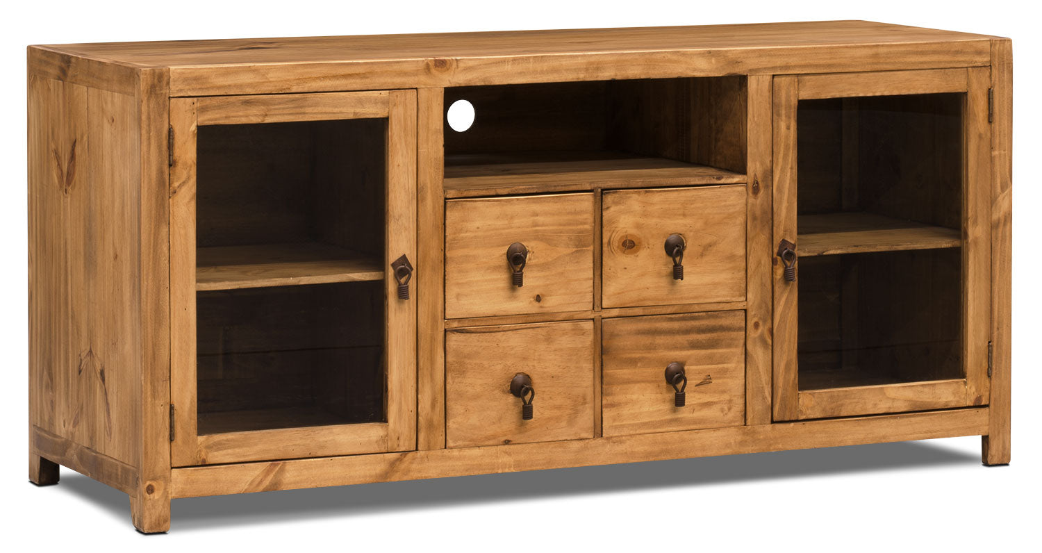 Santa Fe Rusticos 59" TV Stand with Storage and Cable Management for TVs up to 65"- Pine|Meuble pour téléviseur Santa Fe Rusticos de 59 po avec rangement et système de gestion des câbles pour téléviseurs jusqu’à 65 po - pin