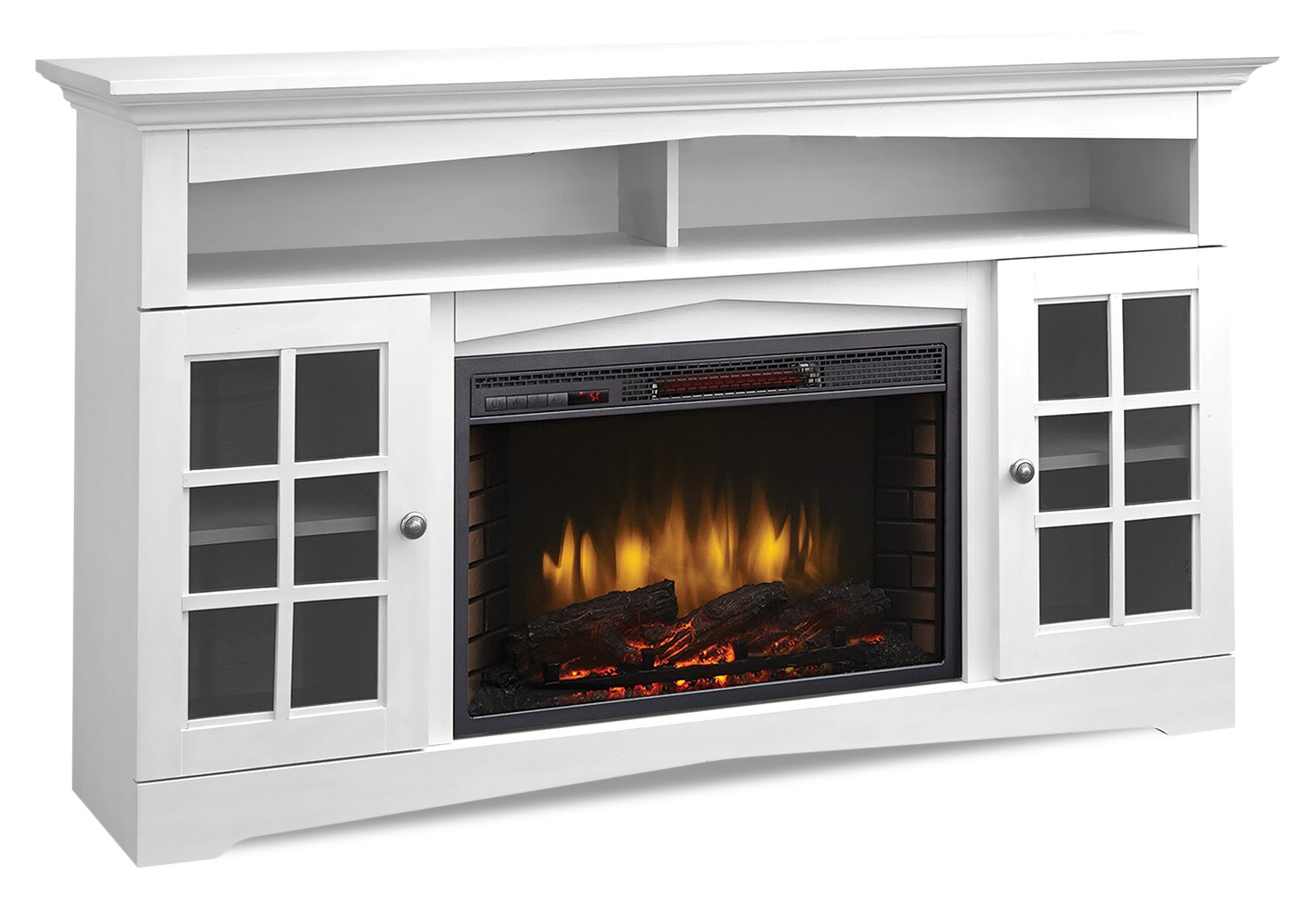 Huntley 59" Electric Fireplace TV Stand with Storage and Cable Management for TVs up to 65"- White|Meuble pour téléviseur Huntley de 59 po avec foyer électrique, rangement et système de gestion des câbles pour téléviseurs jusqu’à 65 po - blanc