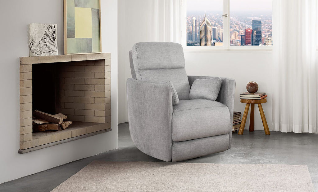 Ember 36" Fabric Swivel Power Reclining Chair - Silver Cotton | Fauteuil pivotant à inclinaison électrique Ember de 36 po en tissu - coton argenté