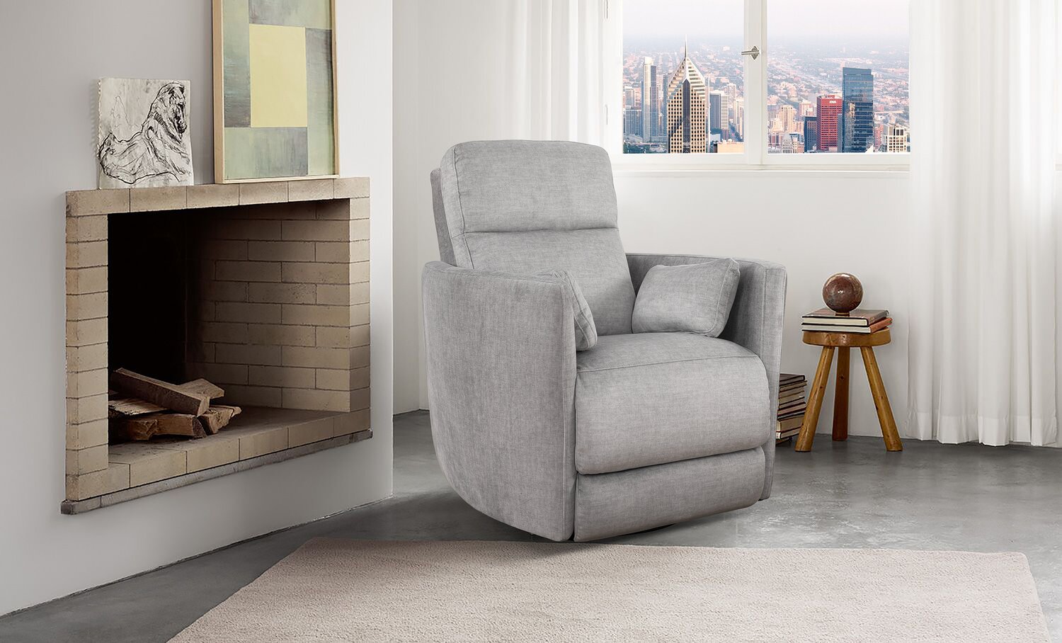 Ember 36" Fabric Swivel Power Reclining Chair - Silver Cotton | Fauteuil pivotant à inclinaison électrique Ember de 36 po en tissu - coton argenté
