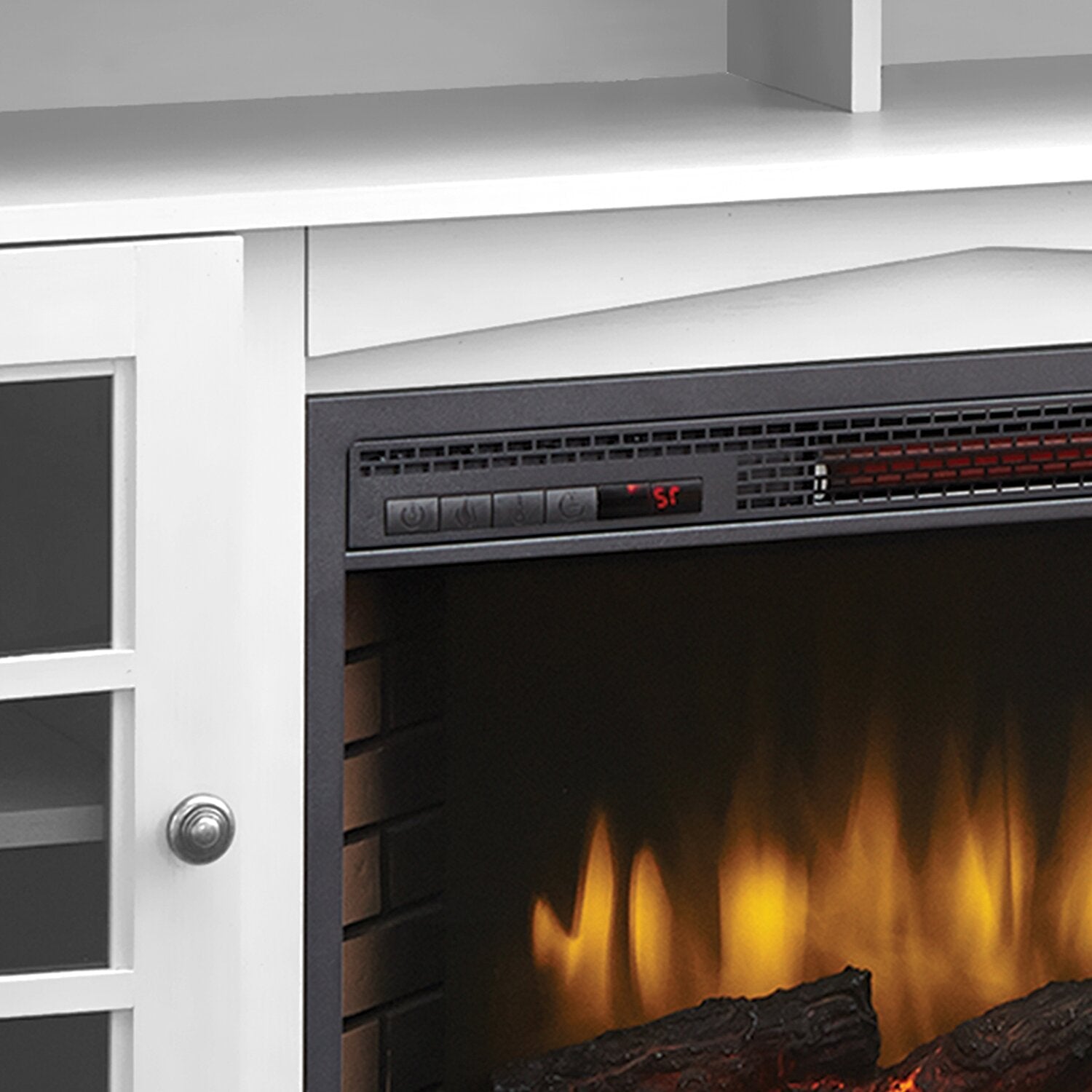 Huntley 59" Electric Fireplace TV Stand with Storage and Cable Management for TVs up to 65"- White|Meuble pour téléviseur Huntley de 59 po avec foyer électrique, rangement et système de gestion des câbles pour téléviseurs jusqu’à 65 po - blanc