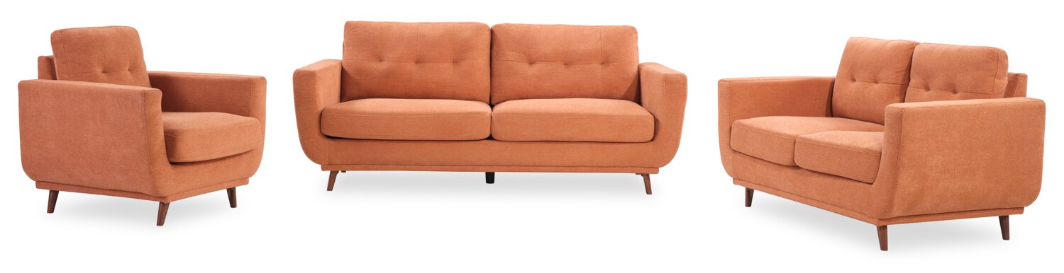 Cosmo 80" Fabric Sofa with Tufted Back Cushions - Orange | Sofa Cosmo de 80 po en tissu avec coussins de dossier capitonnés - orangé
