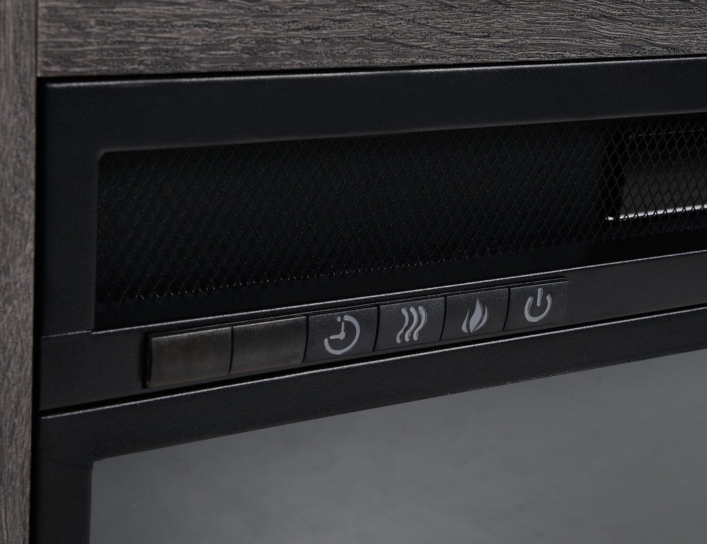 Antoni 62" Modern Electric Fireplace TV Stand with Storage and Cable Management for TVs up to 70"- Grey|Meuble pour téléviseur moderne Antoni de 62 po avec foyer électrique, rangement et système de gestion des câbles pour téléviseurs jusqu’à 70 po - gris