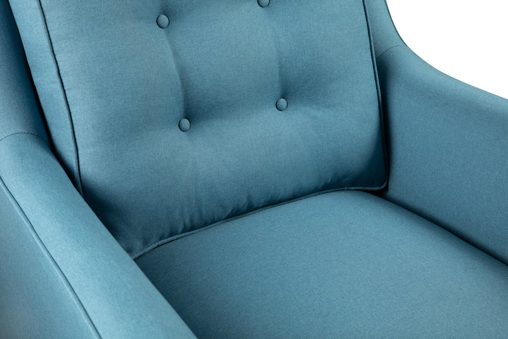 Novalee 35" Linen-Look Fabric Chair with Flared Arms and Button Tufting - Blue | Fauteuil Novalee de 35 po en tissu d’apparence lin avec accoudoirs évasés et capitonnage à boutons - bleu