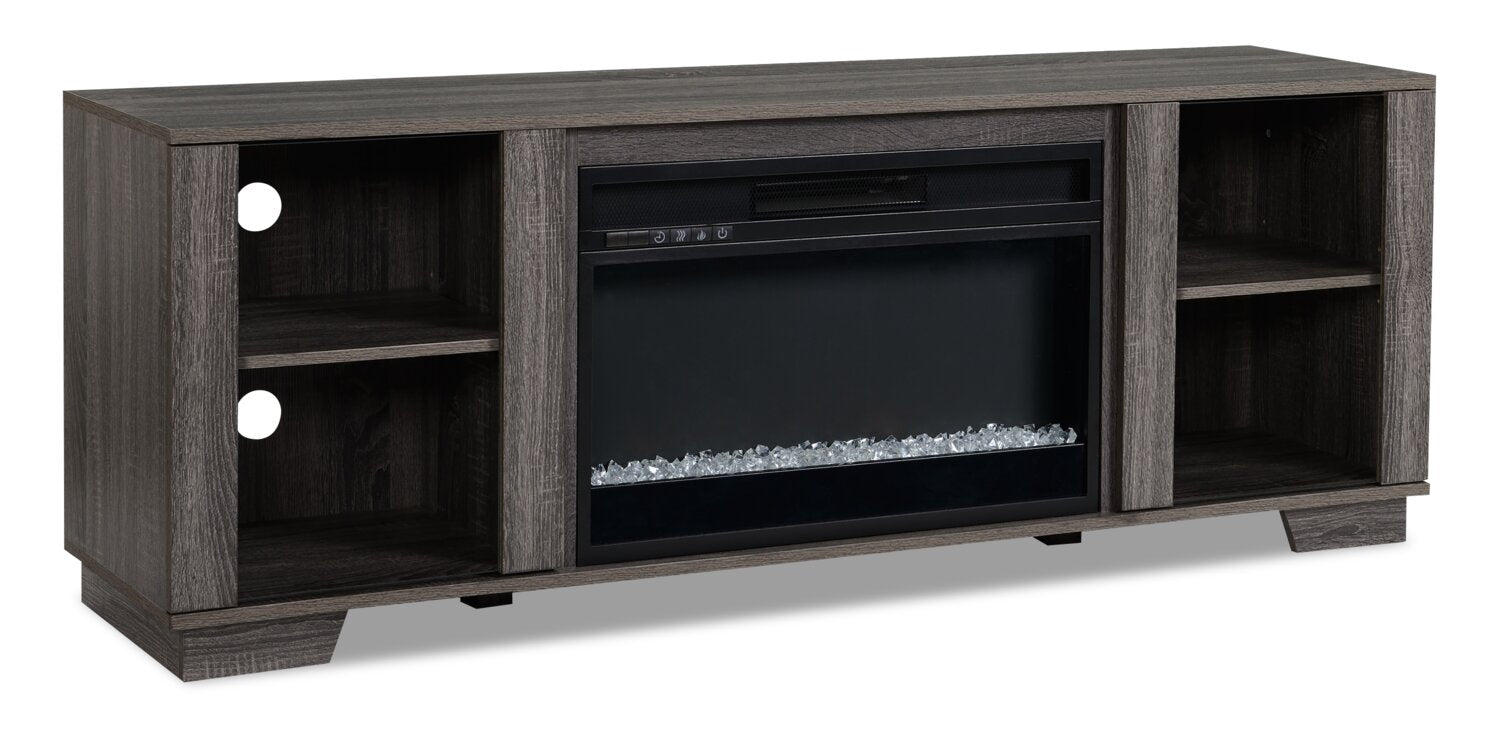Antoni 62" Modern Electric Fireplace TV Stand with Storage and Cable Management for TVs up to 70"- Grey|Meuble pour téléviseur moderne Antoni de 62 po avec foyer électrique, rangement et système de gestion des câbles pour téléviseurs jusqu’à 70 po - gris