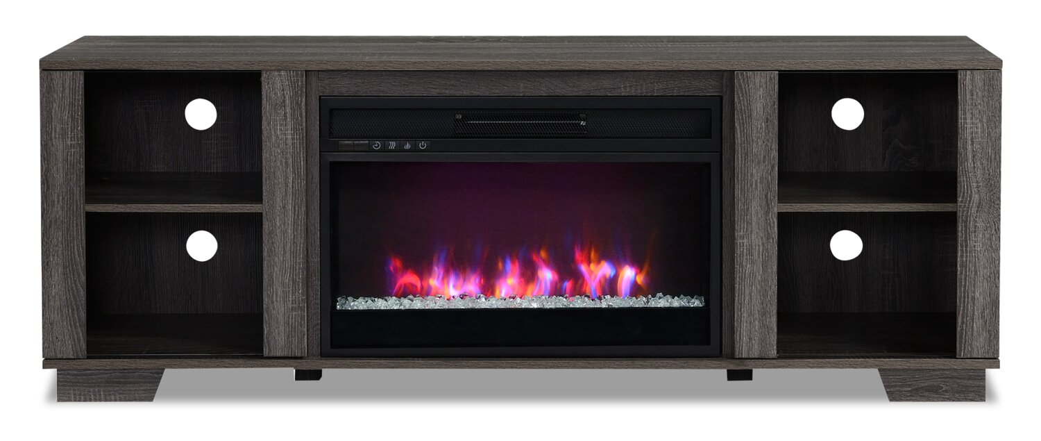 Antoni 62" Modern Electric Fireplace TV Stand with Storage and Cable Management for TVs up to 70"- Grey|Meuble pour téléviseur moderne Antoni de 62 po avec foyer électrique, rangement et système de gestion des câbles pour téléviseurs jusqu’à 70 po - gris