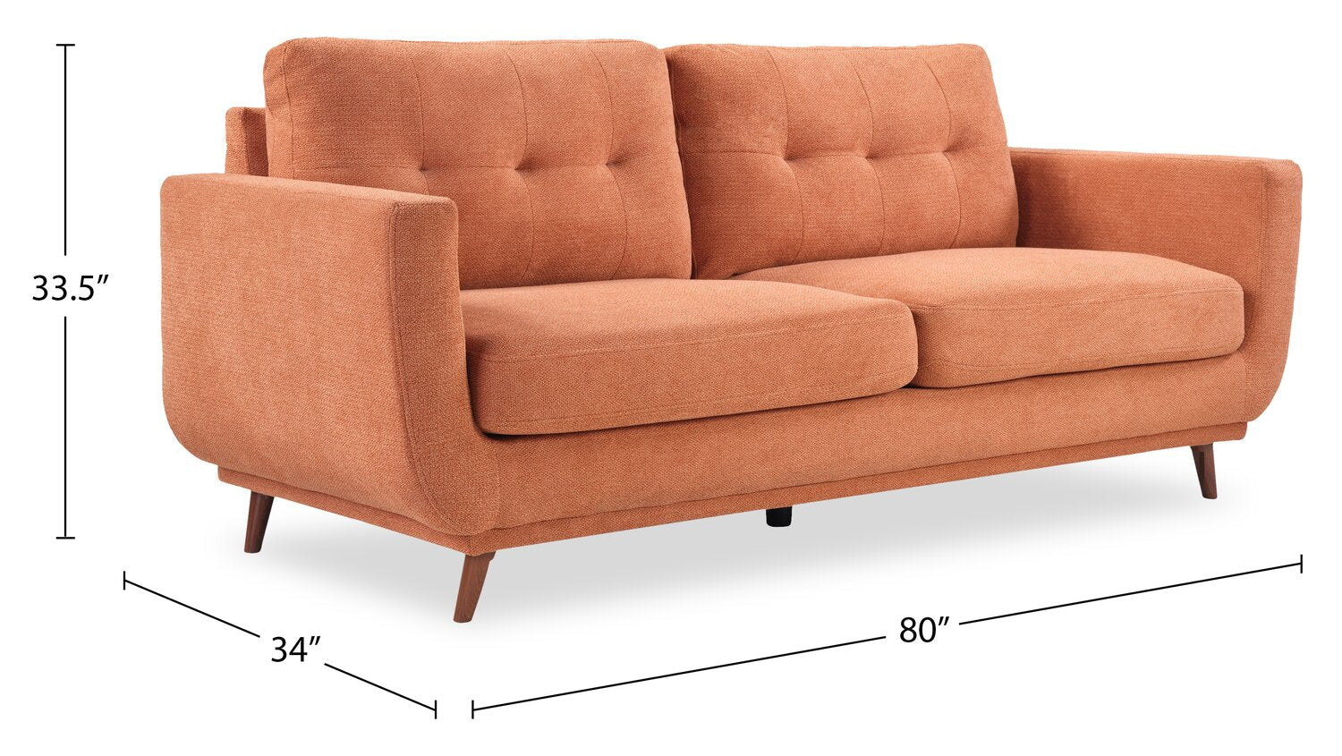 Cosmo 80" Fabric Sofa with Tufted Back Cushions - Orange | Sofa Cosmo de 80 po en tissu avec coussins de dossier capitonnés - orangé