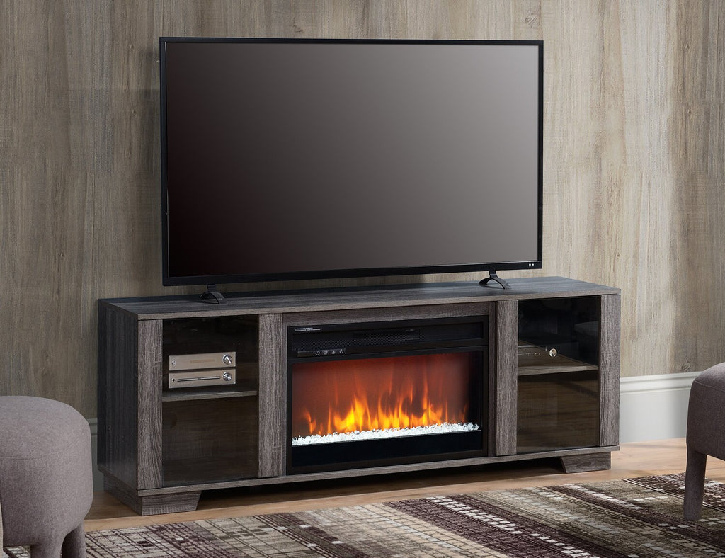 Antoni 62" Modern Electric Fireplace TV Stand with Storage and Cable Management for TVs up to 70"- Grey|Meuble pour téléviseur moderne Antoni de 62 po avec foyer électrique, rangement et système de gestion des câbles pour téléviseurs jusqu’à 70 po - gris