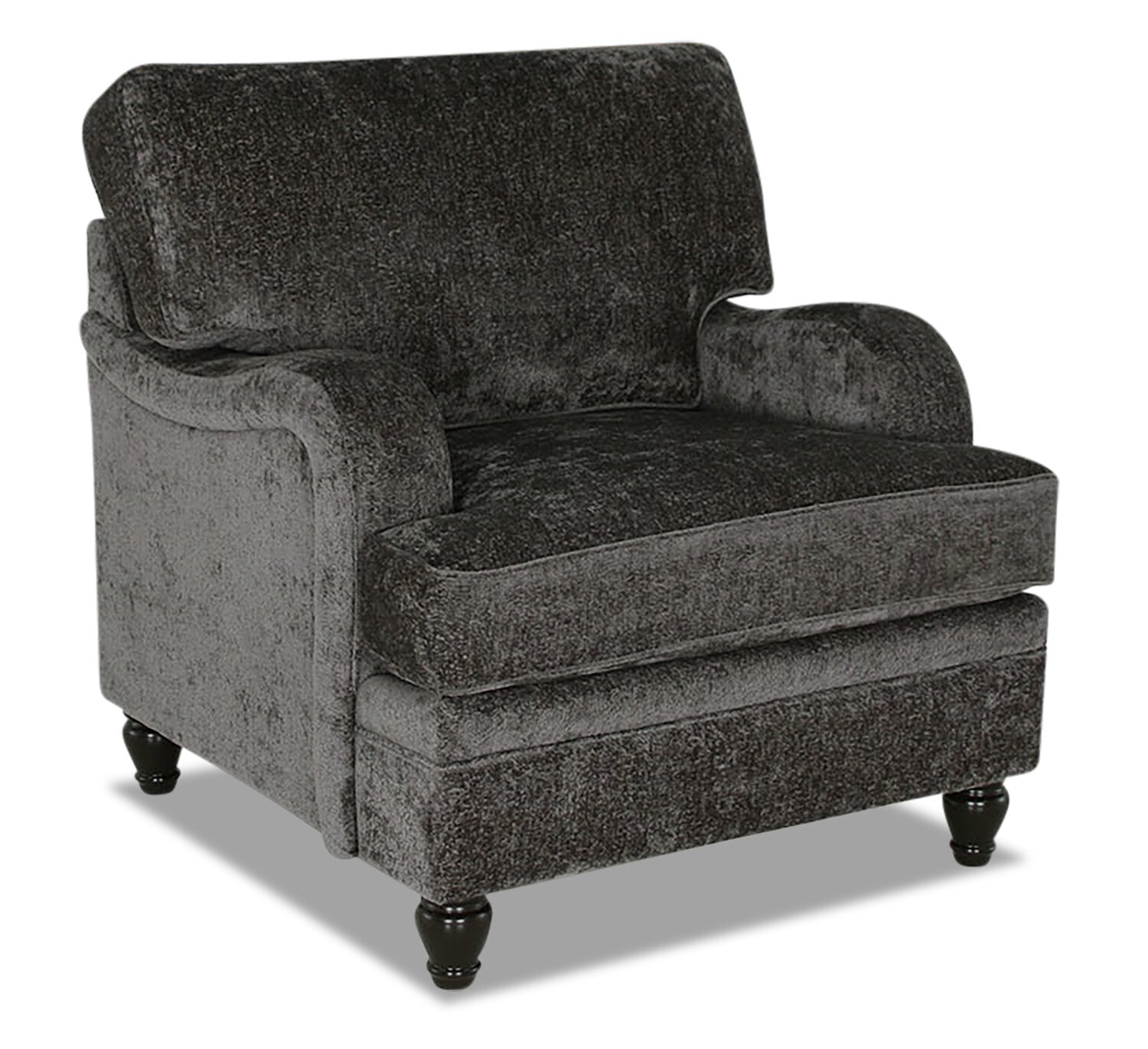 Made in Canada Bellmont 38" Chenille Fabric Chair with Wood Legs - Charcoal Grey | Fauteuil Bellmont de 38 po fabriqué au Canada en tissu de chenille avec pattes en bois - gris anthracite