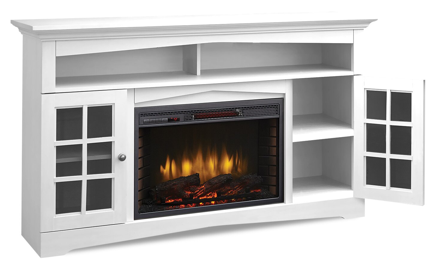 Huntley 59" Electric Fireplace TV Stand with Storage and Cable Management for TVs up to 65"- White|Meuble pour téléviseur Huntley de 59 po avec foyer électrique, rangement et système de gestion des câbles pour téléviseurs jusqu’à 65 po - blanc