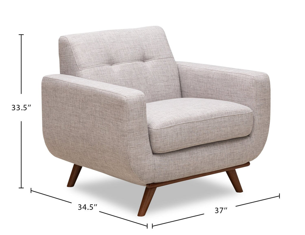 Kort & Co. Freeman 37" Linen-Look Fabric Chair with Wood Legs and Tufted Back Cushion - Dove White | Fauteuil Freeman Kort & Co. de 37 po en tissu d’apparence lin avec pattes en bois et coussin de dossier capitonné - blanc colombe