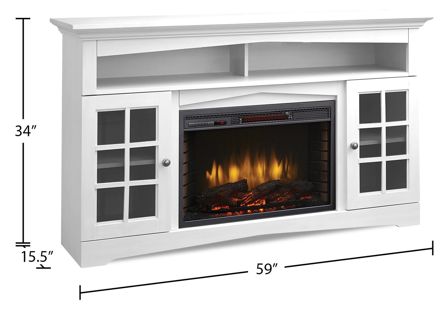 Huntley 59" Electric Fireplace TV Stand with Storage and Cable Management for TVs up to 65"- White|Meuble pour téléviseur Huntley de 59 po avec foyer électrique, rangement et système de gestion des câbles pour téléviseurs jusqu’à 65 po - blanc