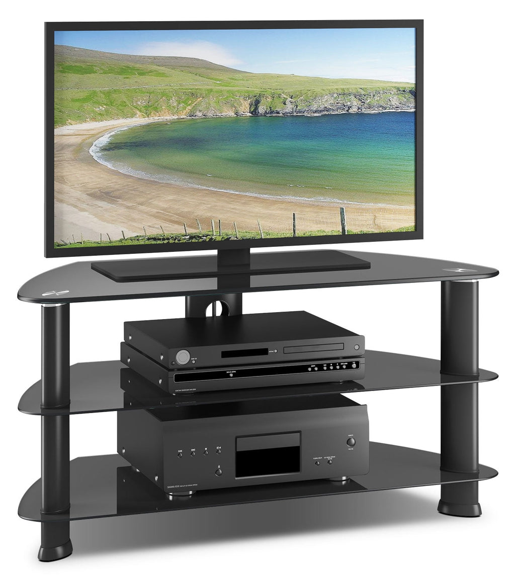 Triton 40" Modern TV Stand with Storage and Cable Management for TVs up to 45"- Black Metal and Glass|Meuble pour téléviseur moderne Triton de 40 po avec rangement et système de gestion des câbles pour téléviseurs jusqu’à 45 po - métal noir et verre