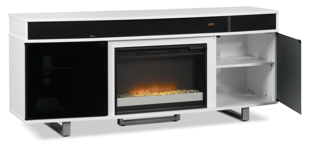 Odesos 72" Modern Electric Fireplace TV Stand with Storage and Cable Management for TVs up to 80"- |Meuble pour téléviseur moderne Odesos de 72 po avec foyer électrique, rangement et système de gestio