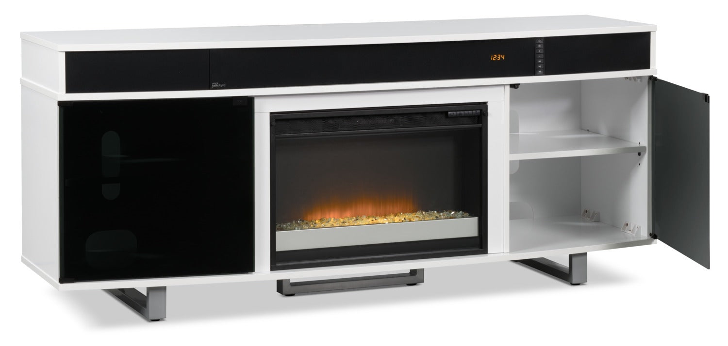 Odesos 72" Modern Electric Fireplace TV Stand with Storage and Cable Management for TVs up to 80"- |Meuble pour téléviseur moderne Odesos de 72 po avec foyer électrique, rangement et système de gestio