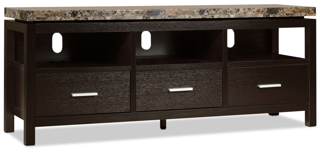 Verona 60" TV Stand with Storage and Cable Management for TVs up to 65"- Espresso with Marble Top|Meuble pour téléviseur Verona de 60 po avec rangement et système de gestion des câbles pour téléviseurs jusqu’à 65 po - espresso avec dessus en marbre