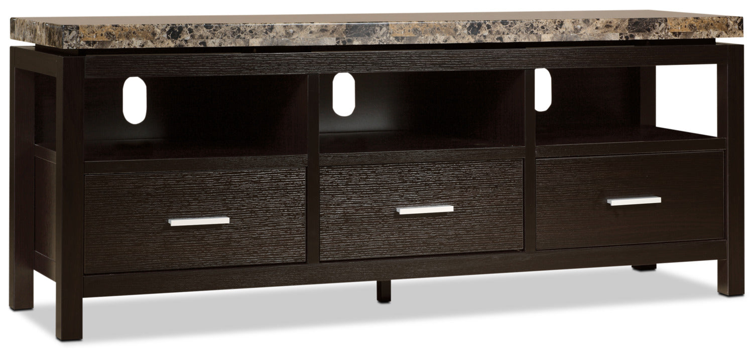 Verona 60" TV Stand with Storage and Cable Management for TVs up to 65"- Espresso with Marble Top|Meuble pour téléviseur Verona de 60 po avec rangement et système de gestion des câbles pour téléviseurs jusqu’à 65 po - espresso avec dessus en marbre