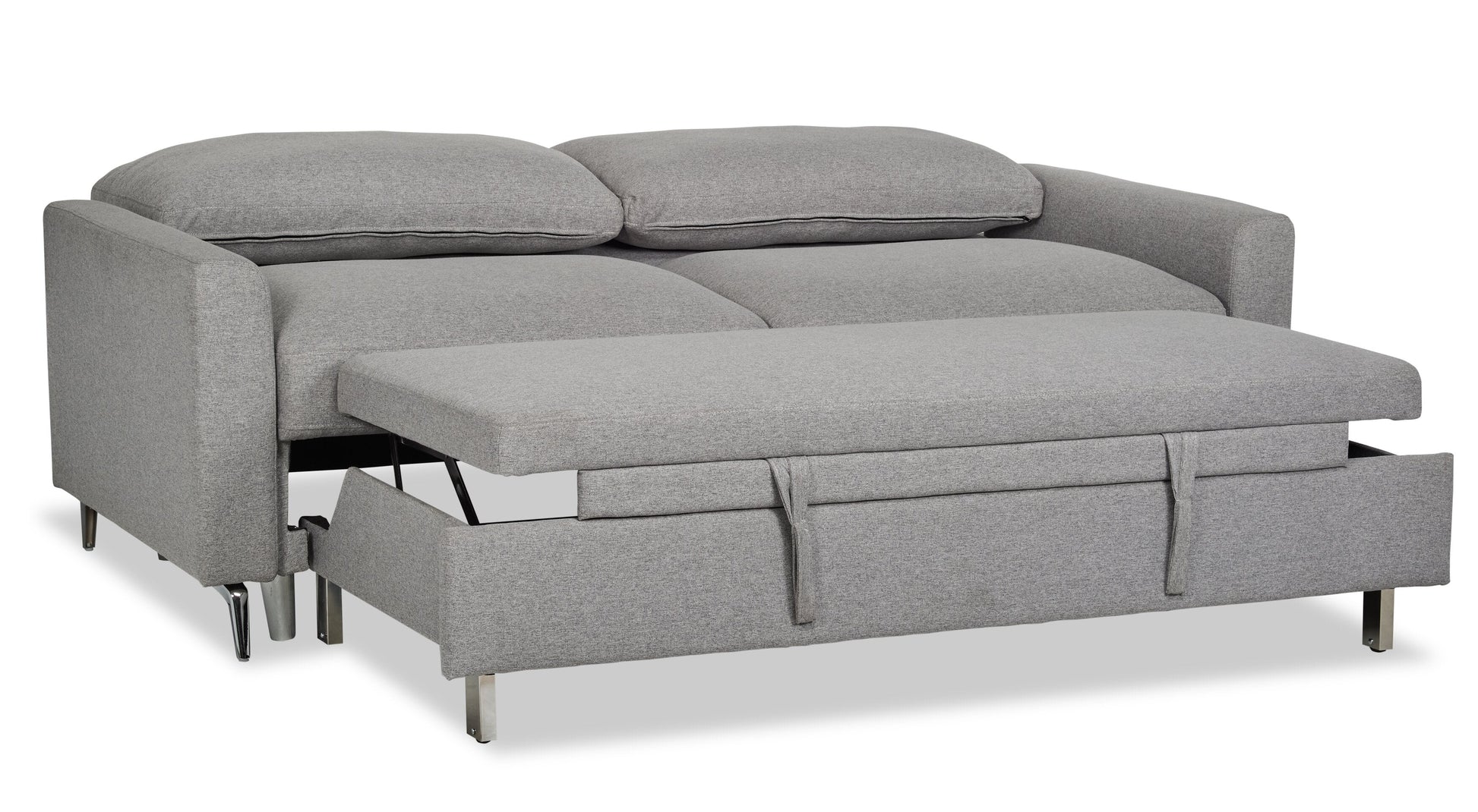 Wilson 77.5" Linen-Look Fabric Sleeper Sofa with Drop-Down Back Cushions and Metal Legs - Solis Grey  | Sofa-lit Wilson de 77,5 po en tissu d’apparence lin avec coussins de dossier rabattables et pattes en métal - gris Solis