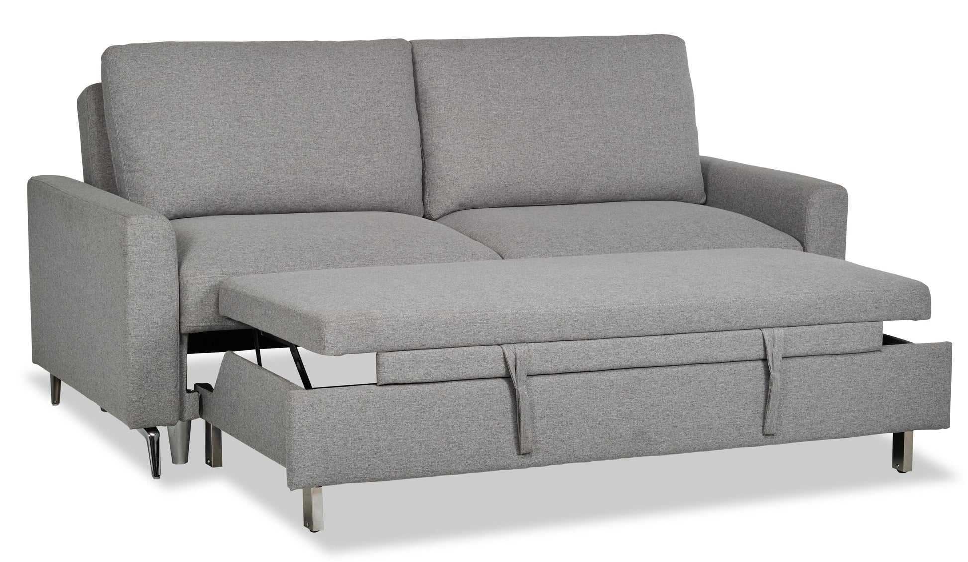 Wilson 77.5" Linen-Look Fabric Sleeper Sofa with Drop-Down Back Cushions and Metal Legs - Solis Grey  | Sofa-lit Wilson de 77,5 po en tissu d’apparence lin avec coussins de dossier rabattables et pattes en métal - gris Solis